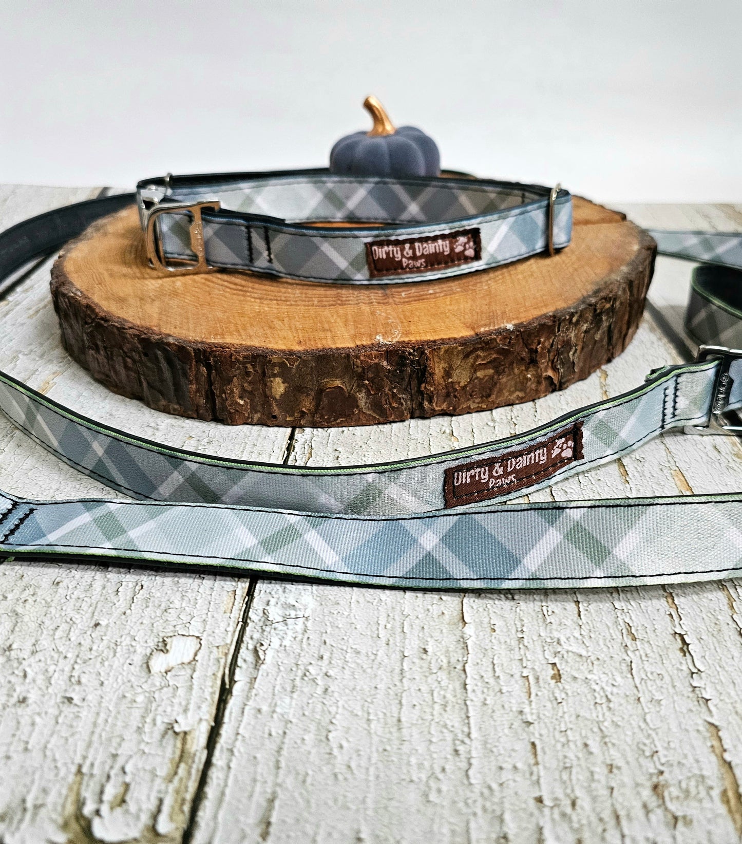 Durable Boho Blue Plaid Dog Leash | Waterproof, No Stink, Eco-Friendly | Made in the US