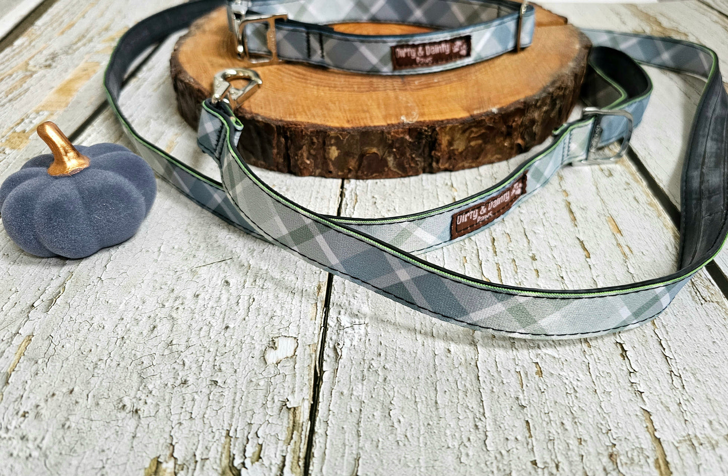 Boho Blue Plaid Dog Collar | Eco-Friendly, Waterproof & NO Stink