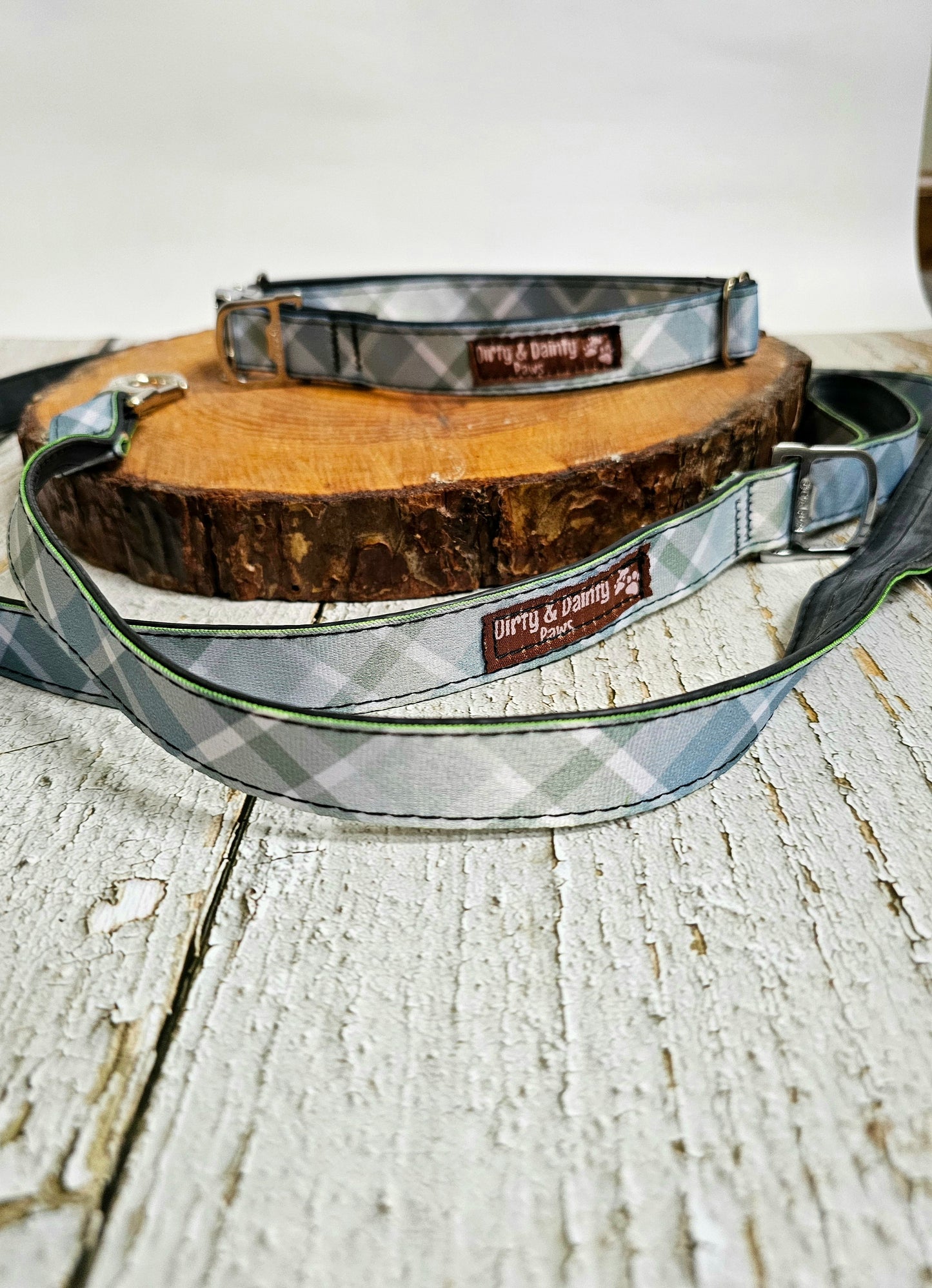 Boho Blue Plaid Dog Collar | Eco-Friendly, Waterproof & NO Stink