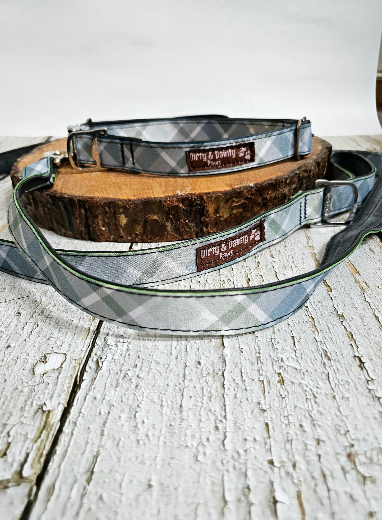 Boho Blue Plaid Dog Collar | Eco-Friendly, Waterproof & NO Stink