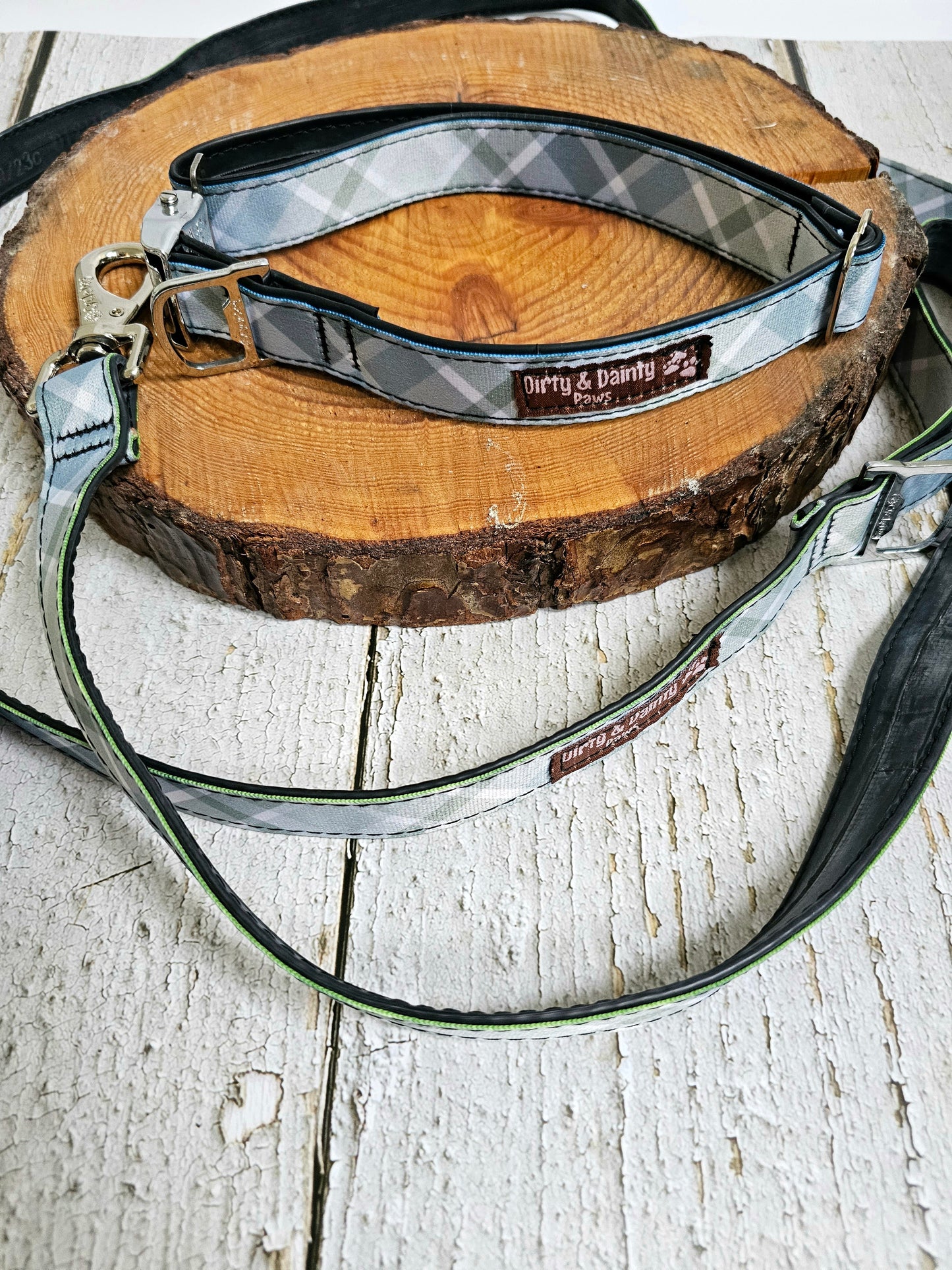 Boho Blue Plaid Dog Collar | Eco-Friendly, Waterproof & NO Stink