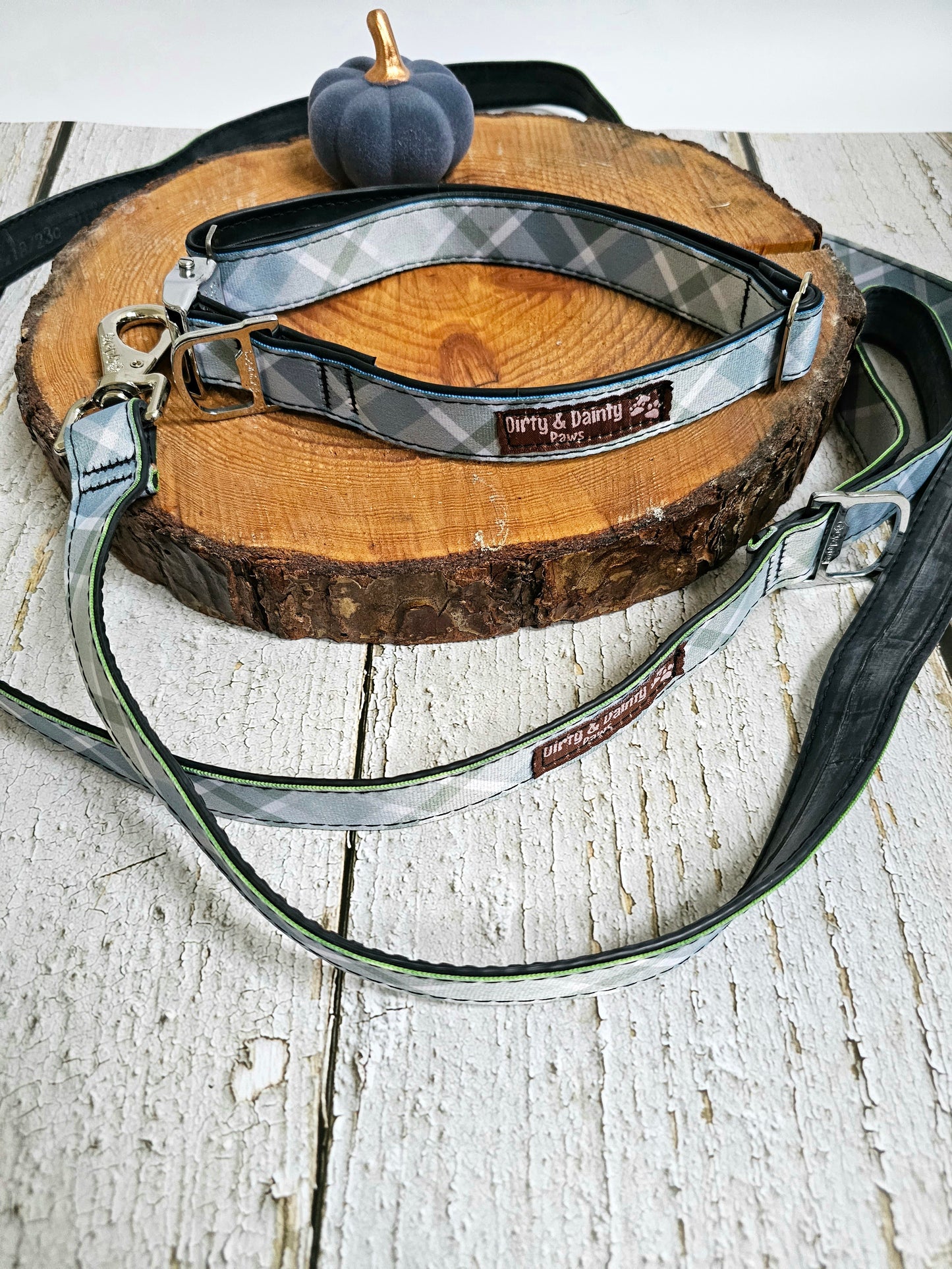 Boho Blue Plaid Dog Collar | Eco-Friendly, Waterproof & NO Stink