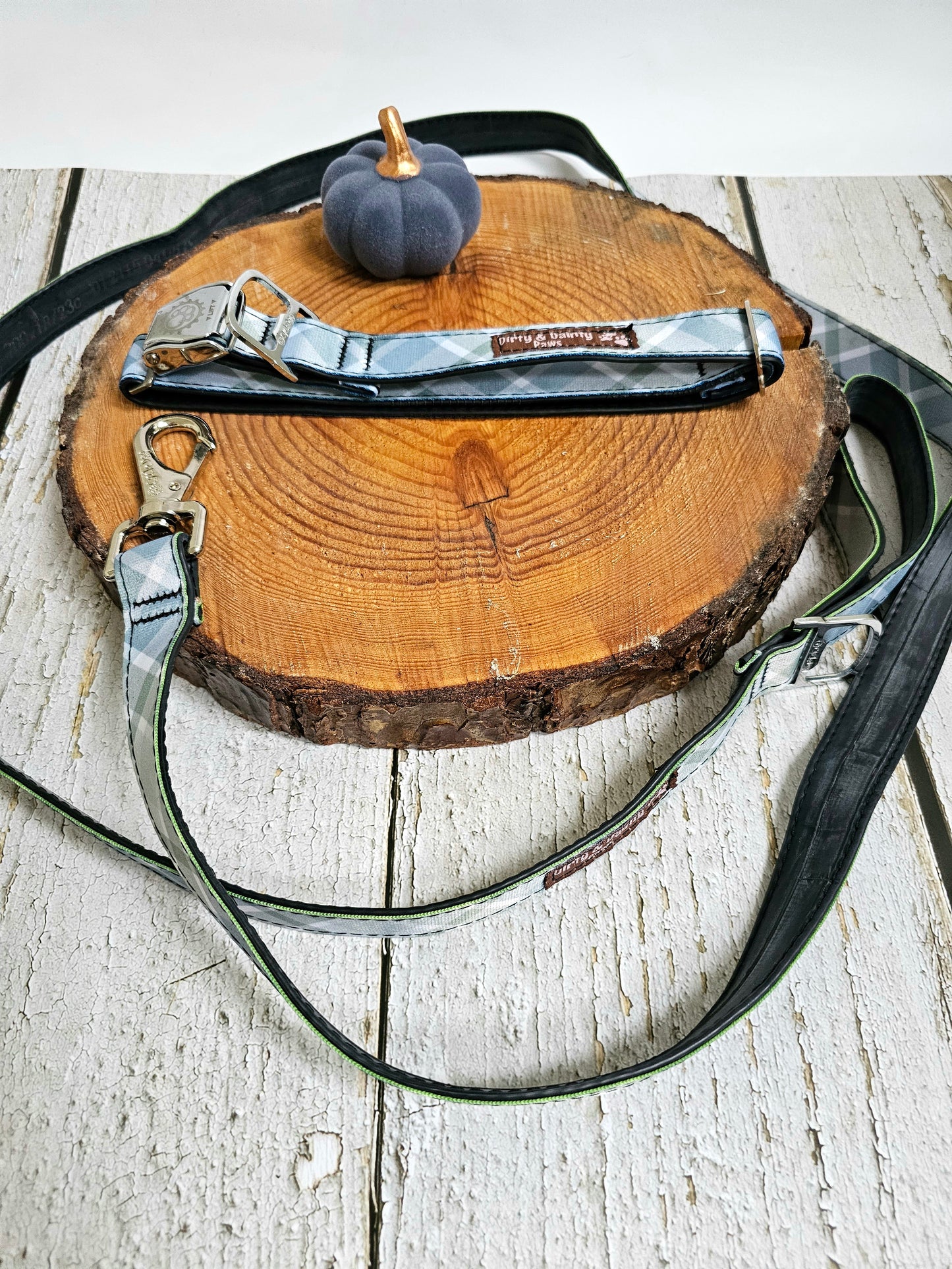 Durable Boho Blue Plaid Dog Leash | Waterproof, No Stink, Eco-Friendly | Made in the US