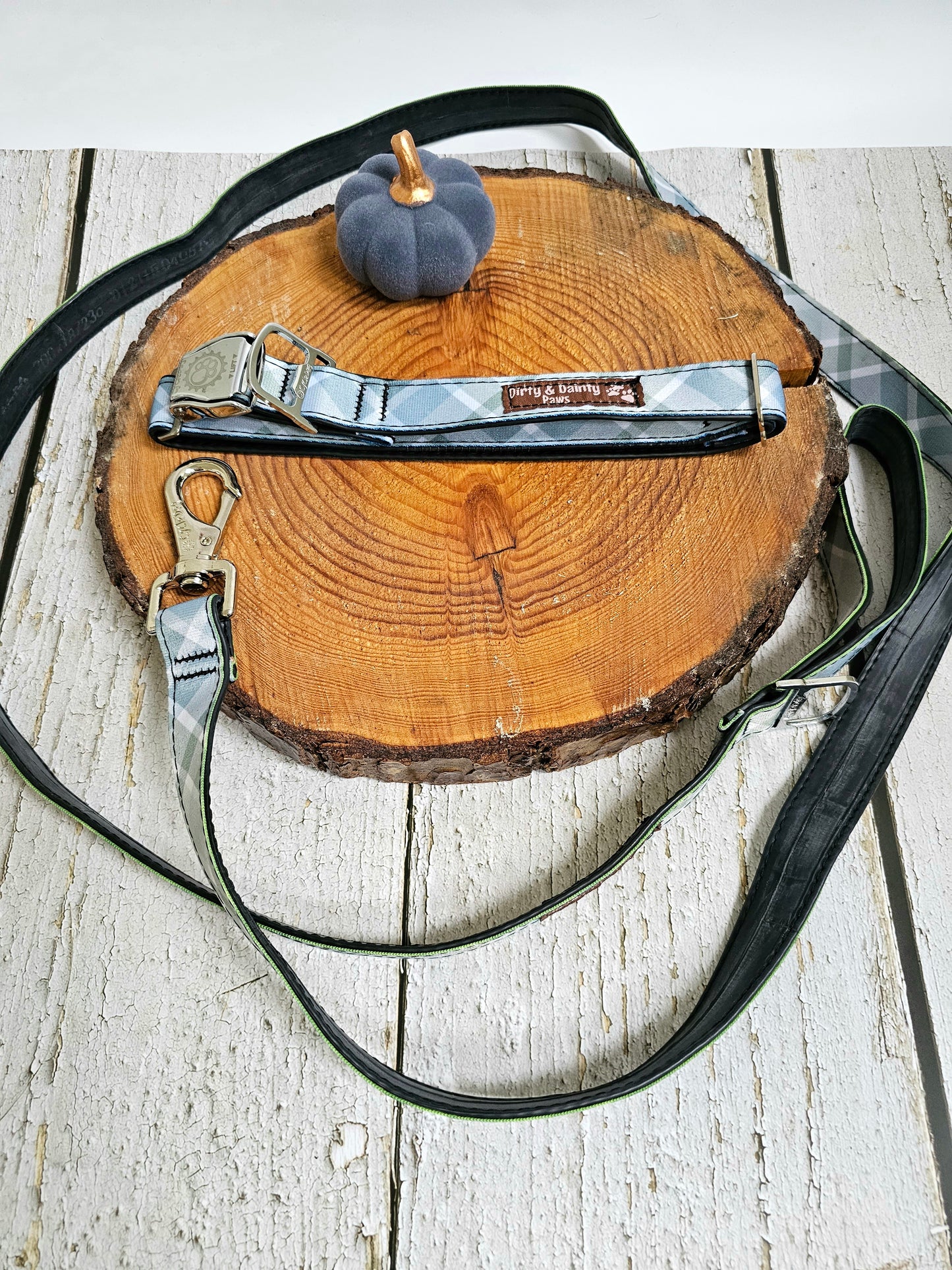 Boho Blue Plaid Dog Collar | Eco-Friendly, Waterproof & NO Stink