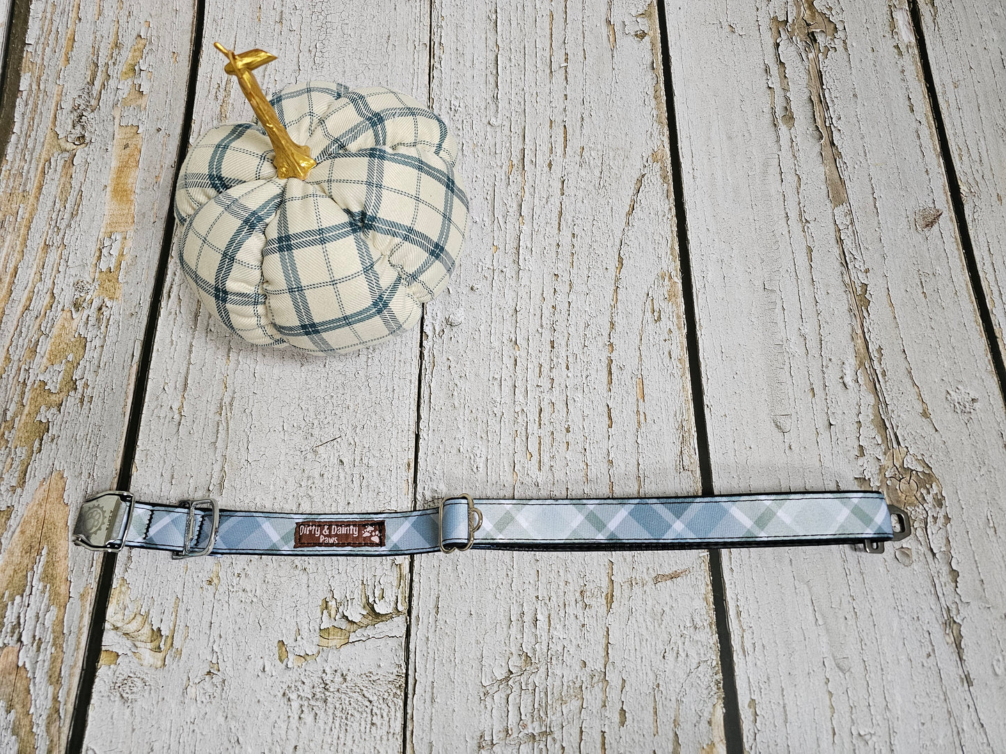 Boho Blue Plaid Dog Collar | Eco-Friendly, Waterproof & NO Stink