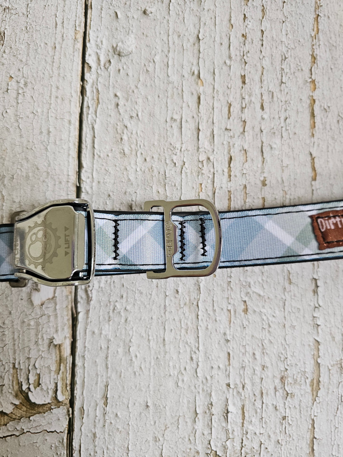 Boho Blue Plaid Dog Collar | Eco-Friendly, Waterproof & NO Stink