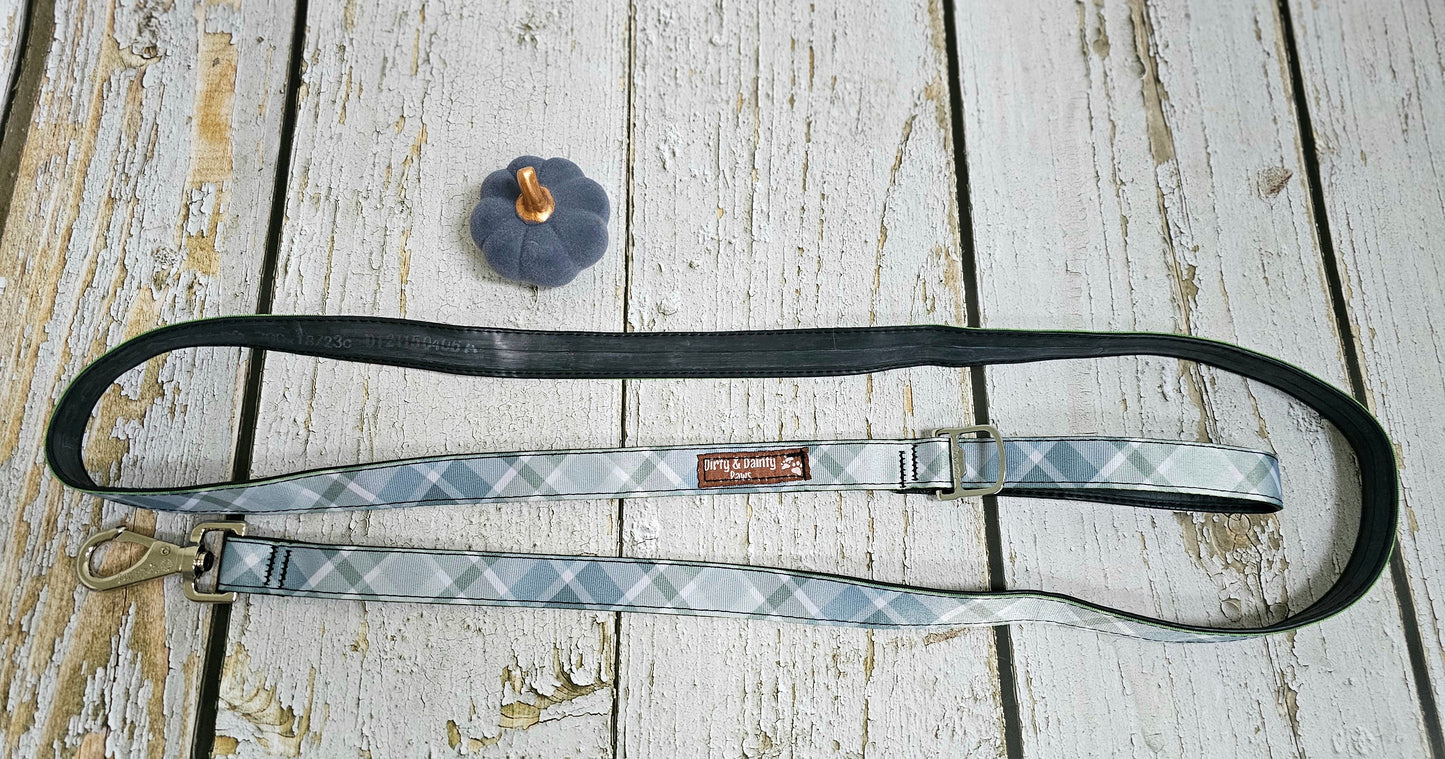 Durable Boho Blue Plaid Dog Leash | Waterproof, No Stink, Eco-Friendly | Made in the US