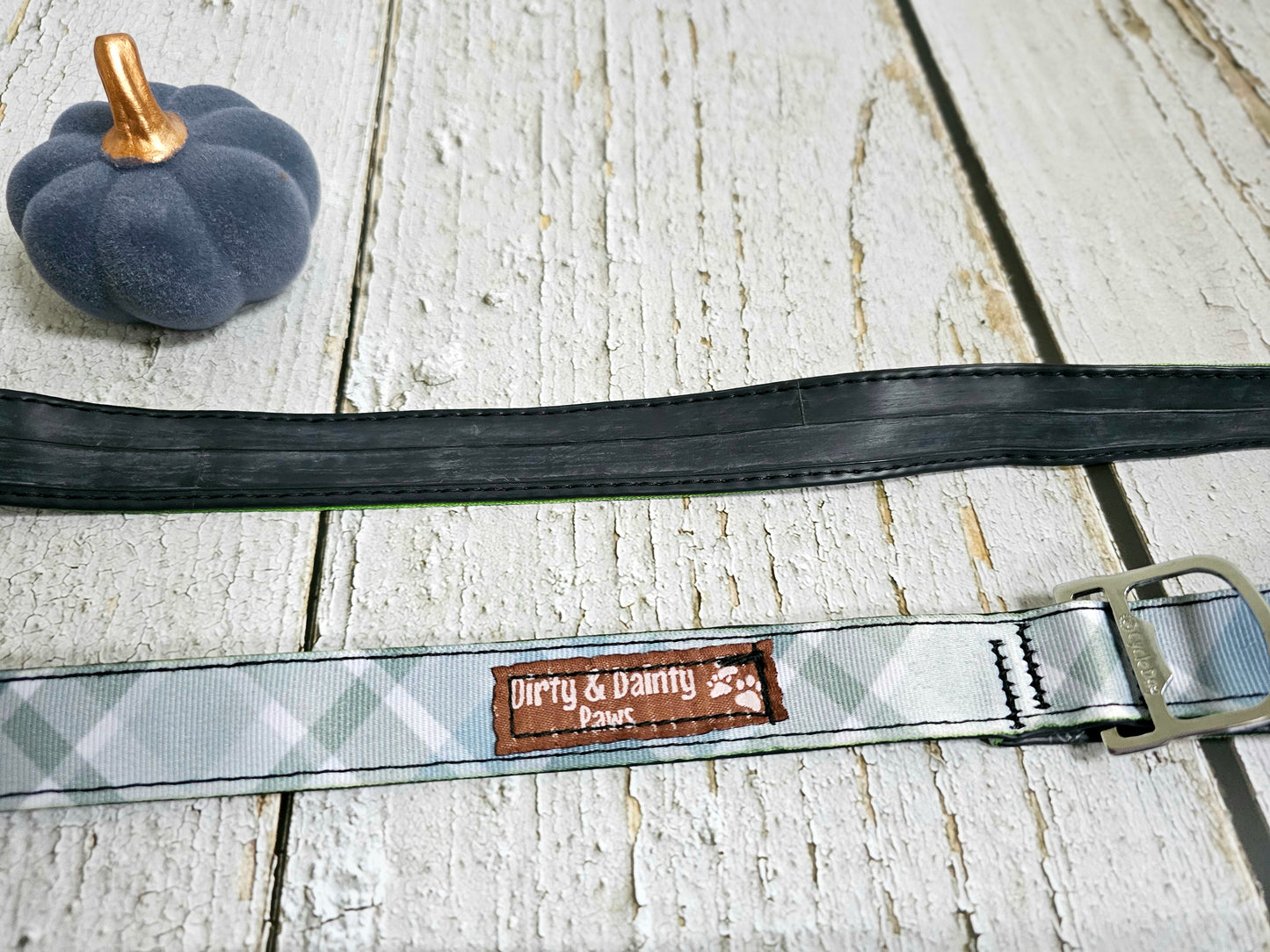 Durable Boho Blue Plaid Dog Leash | Waterproof, No Stink, Eco-Friendly | Made in the US