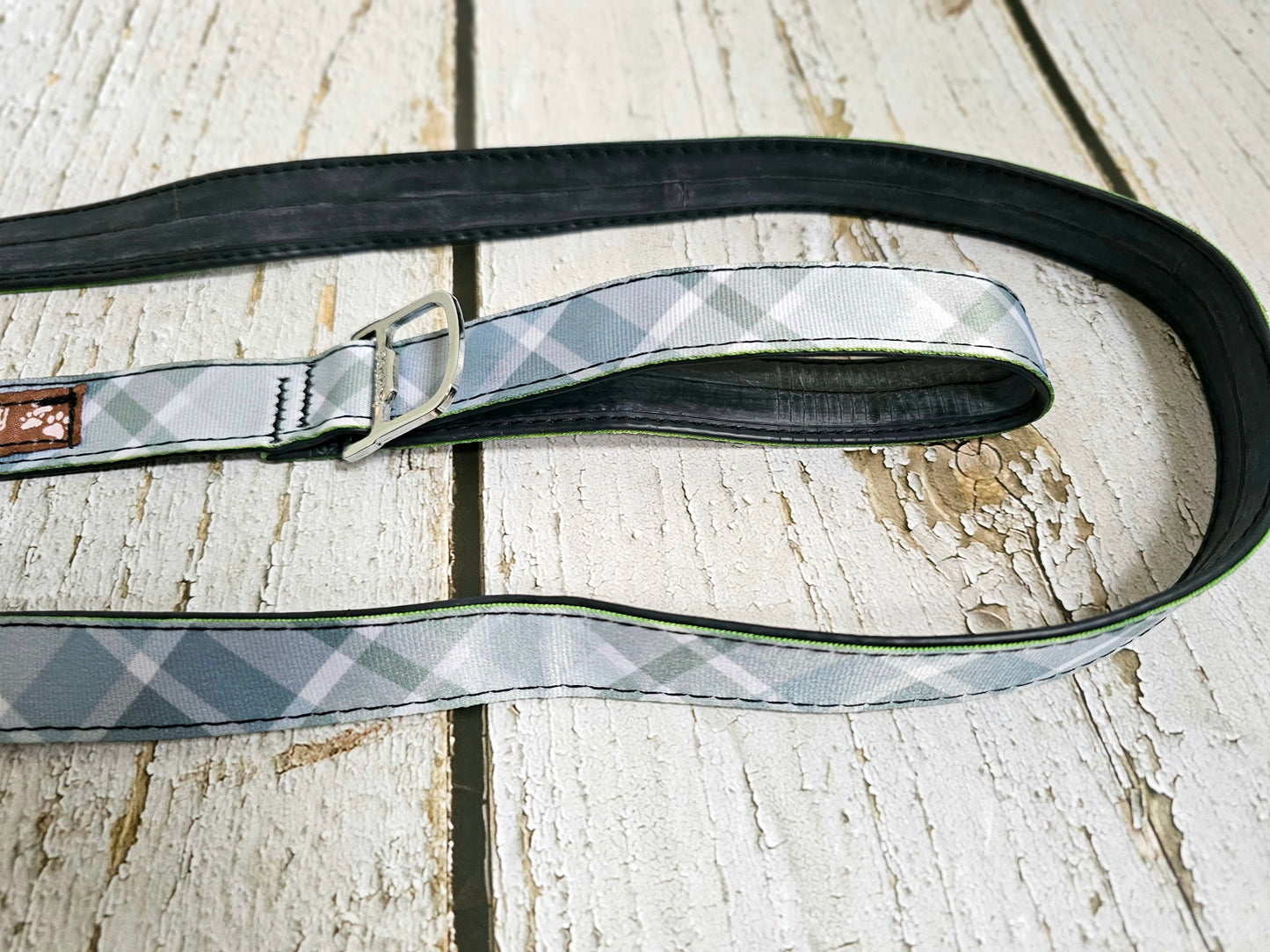 Durable Boho Blue Plaid Dog Leash | Waterproof, No Stink, Eco-Friendly | Made in the US