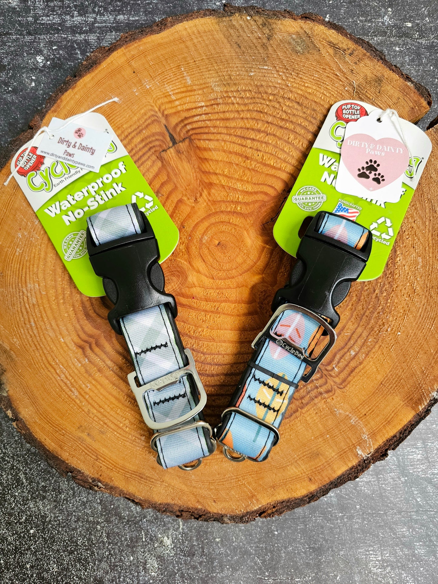 Boho Blue Plaid Dog Collar | Eco-Friendly, Waterproof & NO Stink