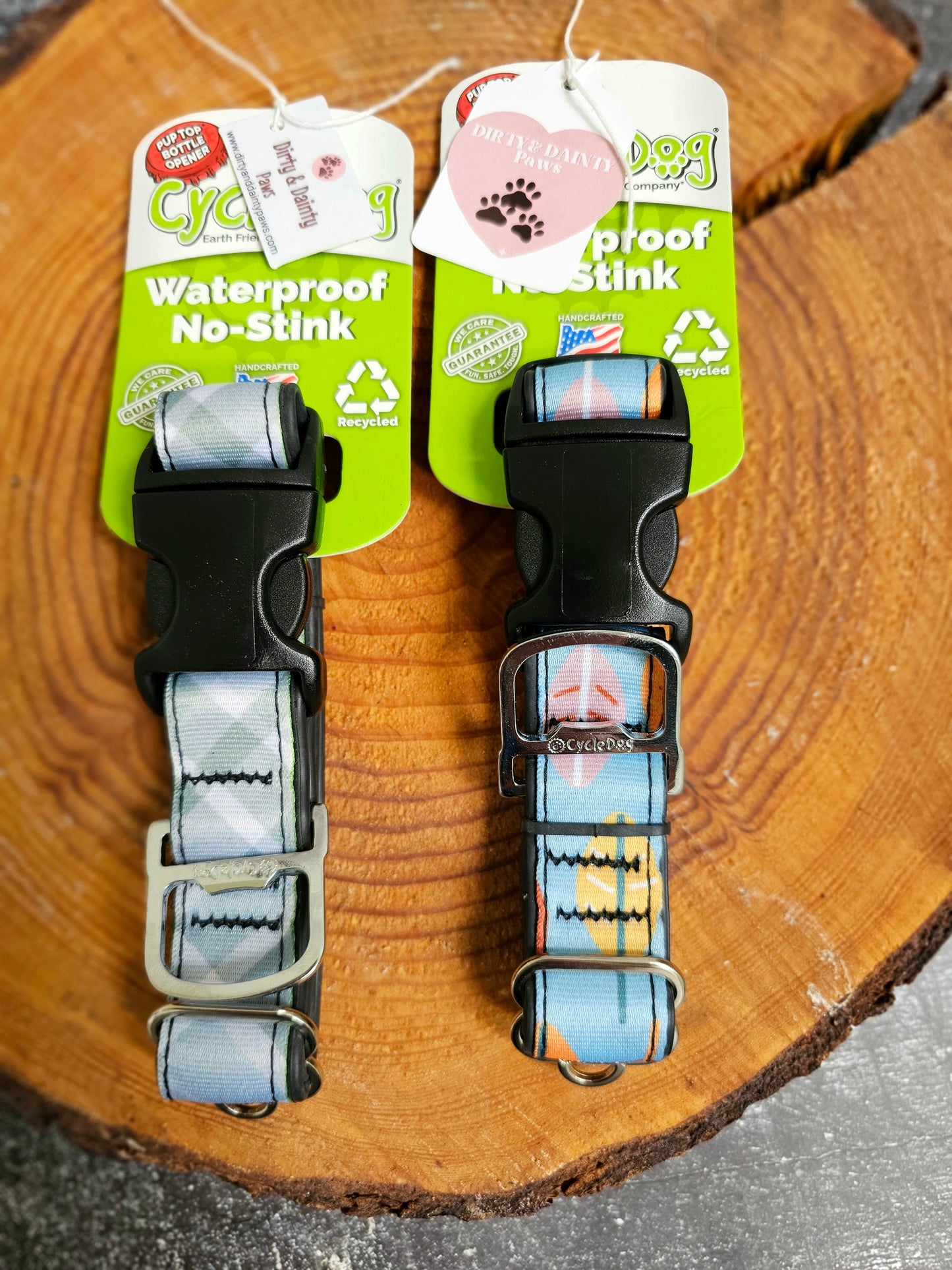 Boho Blue Plaid Dog Collar | Eco-Friendly, Waterproof & NO Stink
