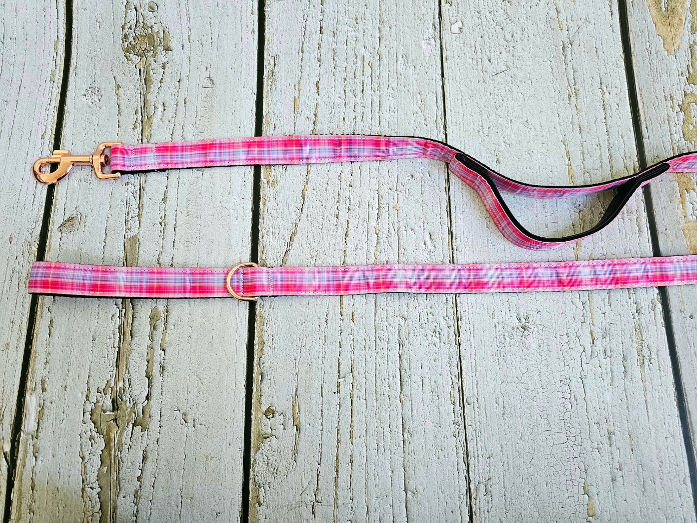 Sunset Plaid Dog Leash with Traffic Handle