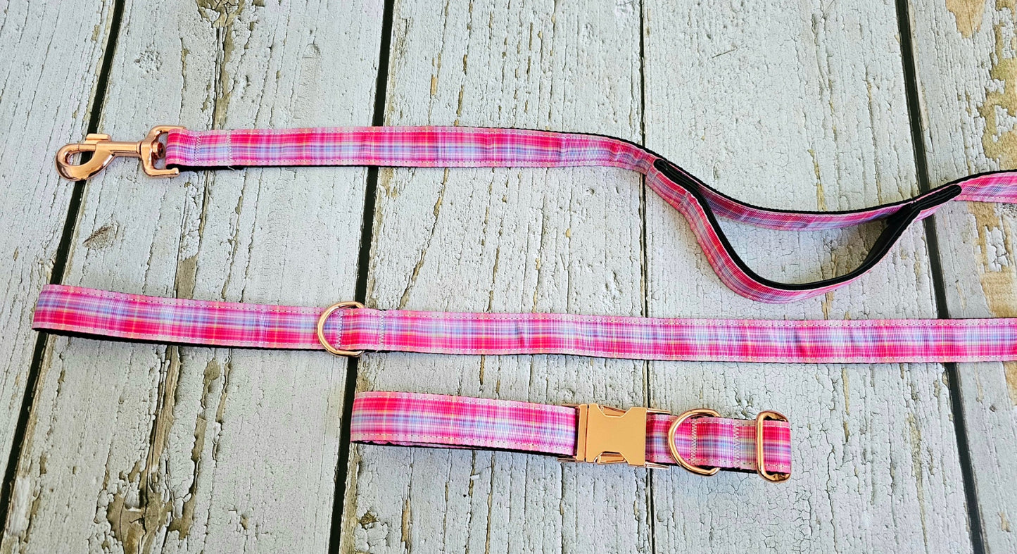 Sunset Plaid Dog Leash with Traffic Handle