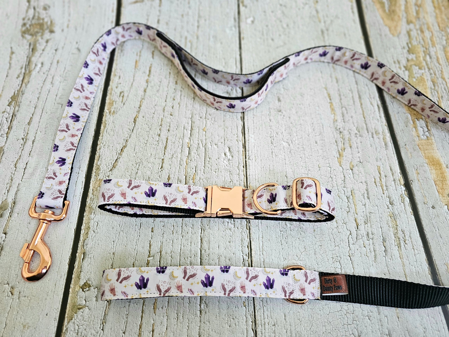 Into The Mystic Crystals and Lunar Moon Dog Leash with Traffic Handle