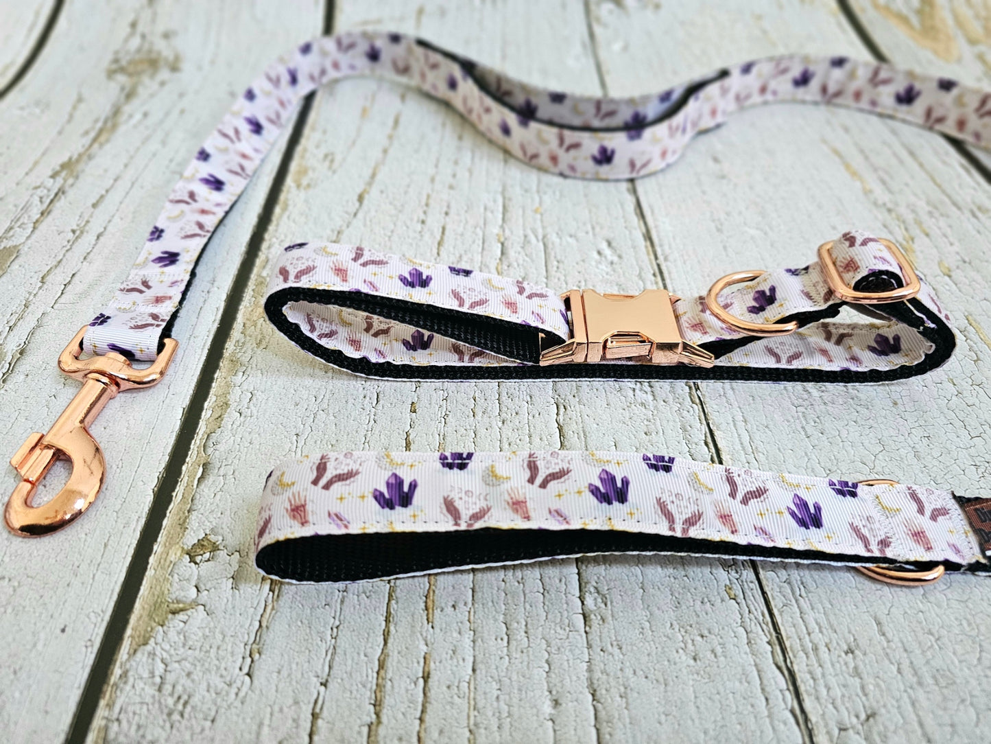 Into The Mystic Crystals and Lunar Moon Dog Leash with Traffic Handle