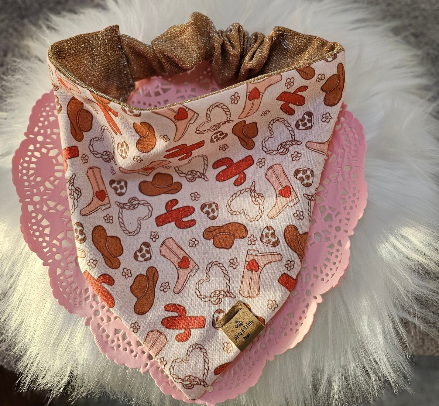 Cowgirl Love Reversible Rose Gold Shimmer Dog Bandana