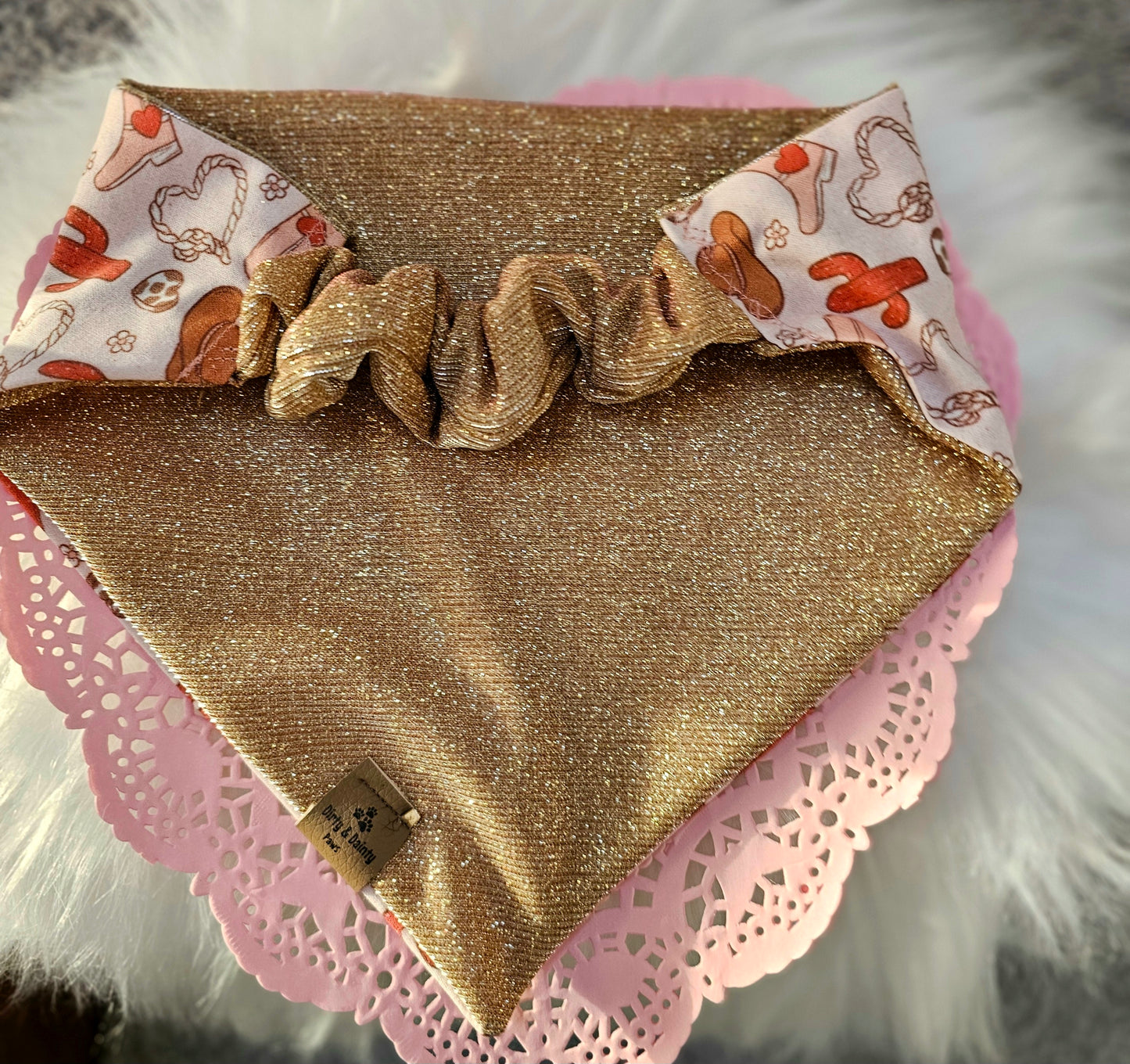 Cowgirl Love Reversible Rose Gold Shimmer Dog Bandana