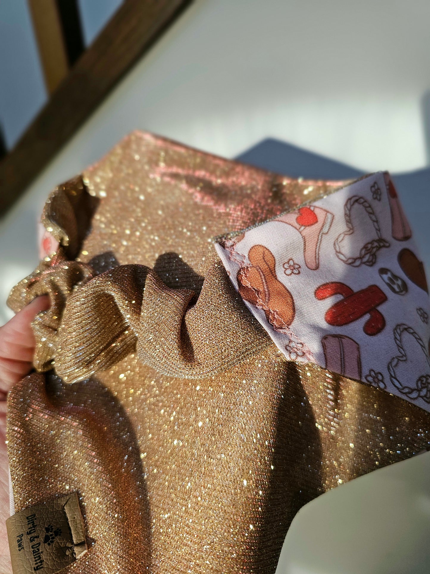 Cowgirl Love Reversible Rose Gold Shimmer Dog Bandana