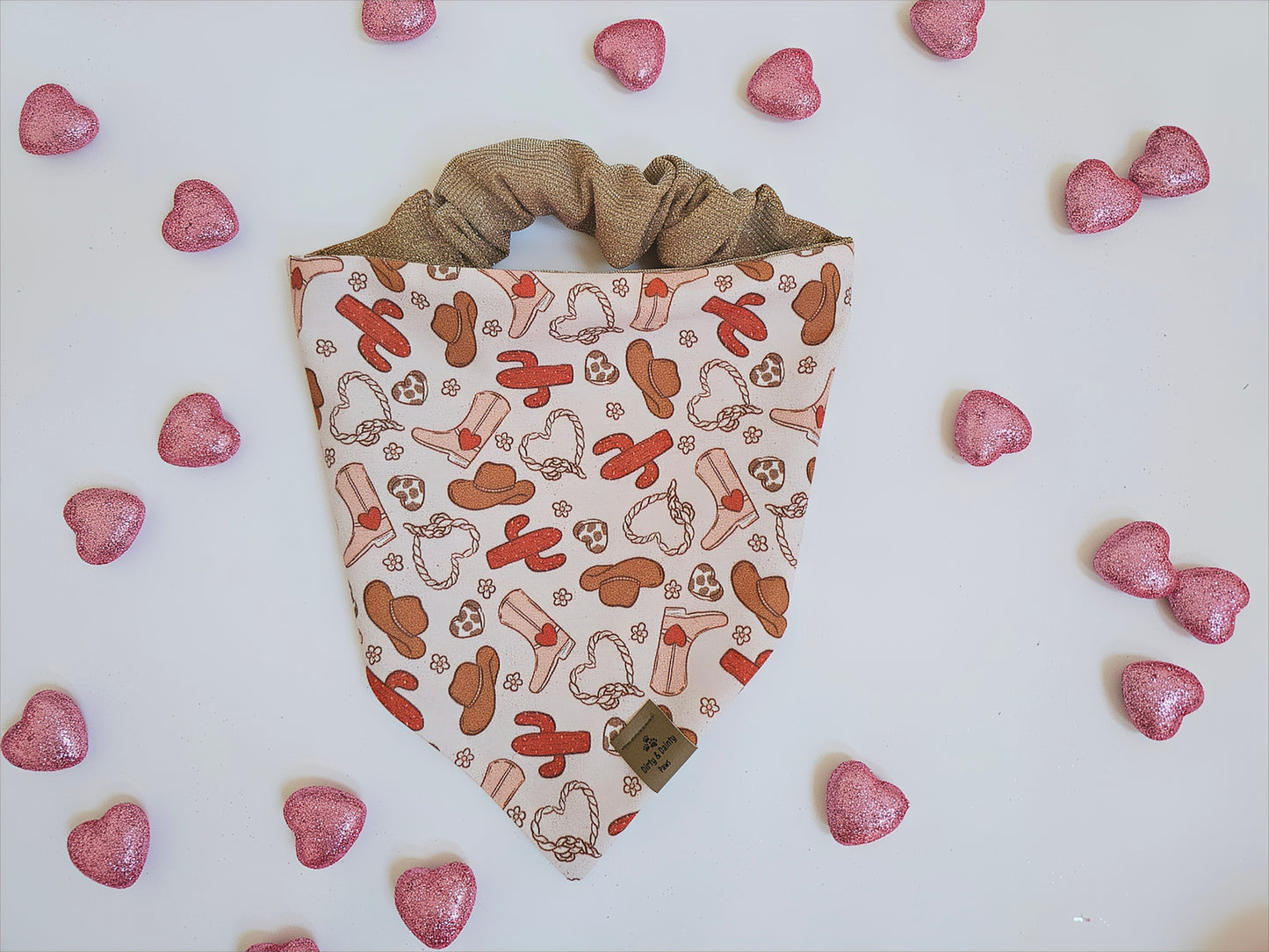 Cowgirl Love Reversible Rose Gold Shimmer Dog Bandana