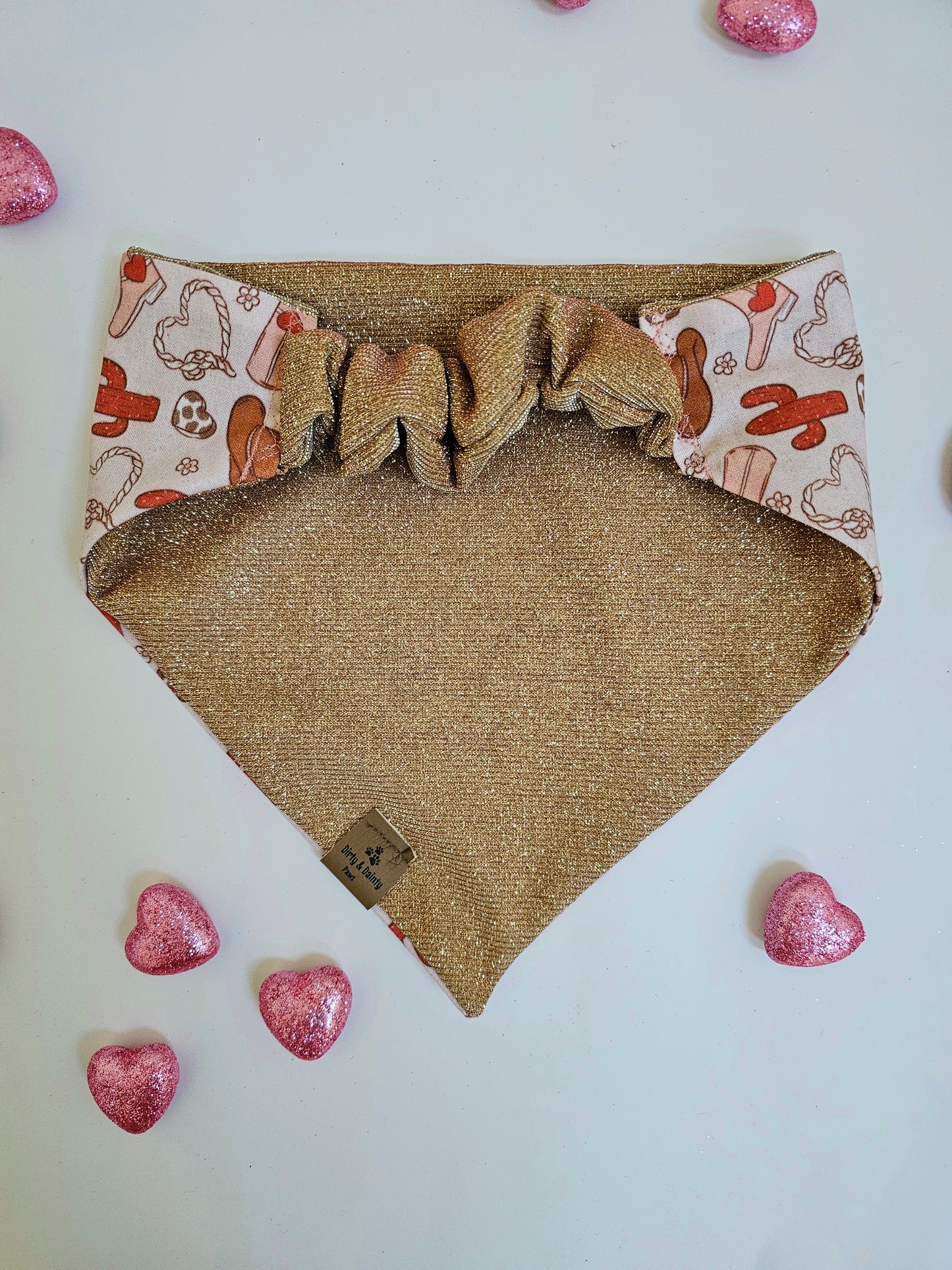 Cowgirl Love Reversible Rose Gold Shimmer Dog Bandana