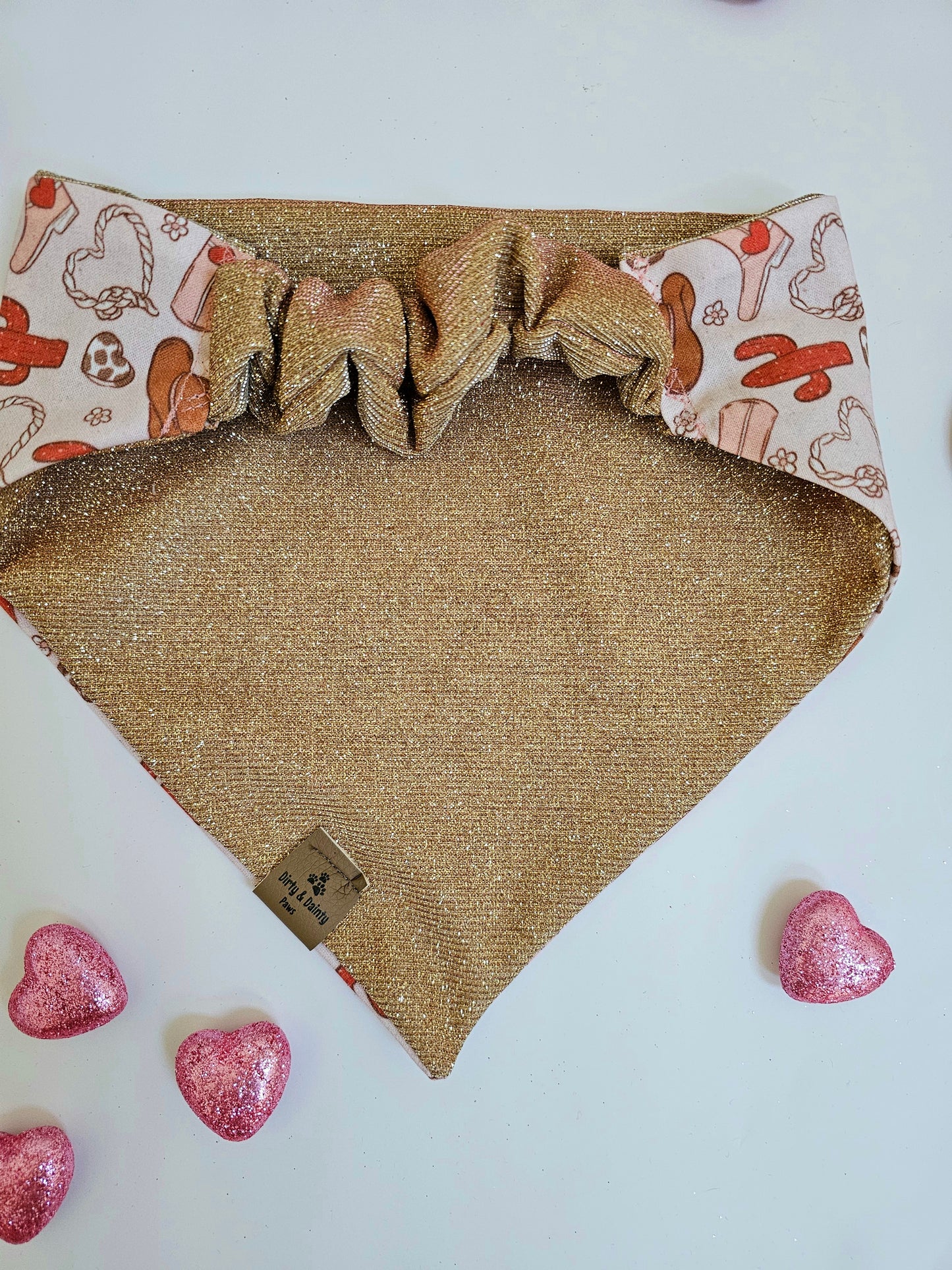 Cowgirl Love Reversible Rose Gold Shimmer Dog Bandana