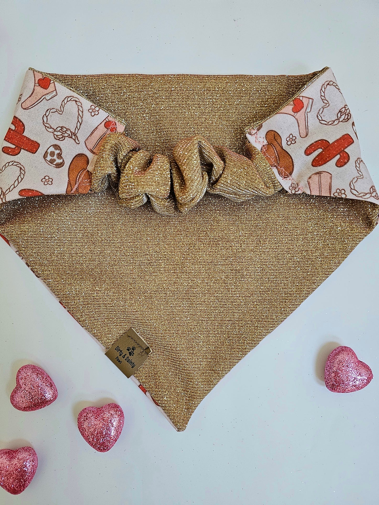 Cowgirl Love Reversible Rose Gold Shimmer Dog Bandana