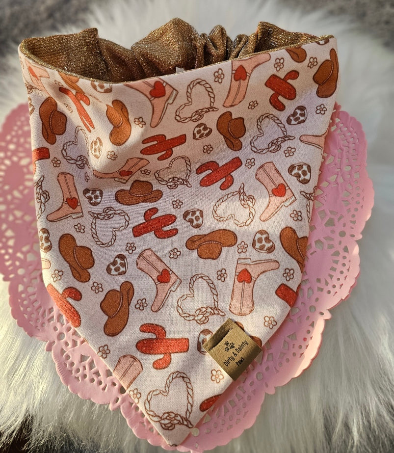 Cowgirl Love Reversible Rose Gold Shimmer Dog Bandana
