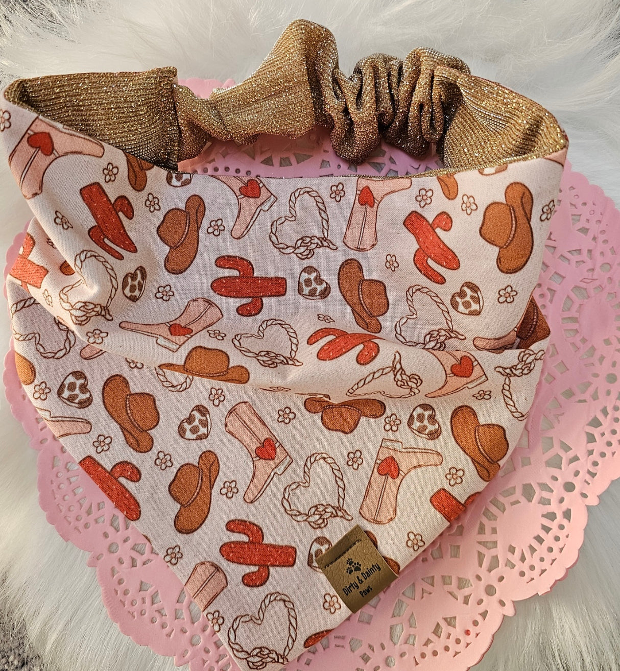 Cowgirl Love Reversible Rose Gold Shimmer Dog Bandana