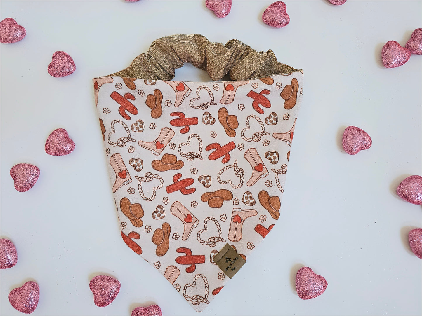Cowgirl Love Reversible Rose Gold Shimmer Dog Bandana