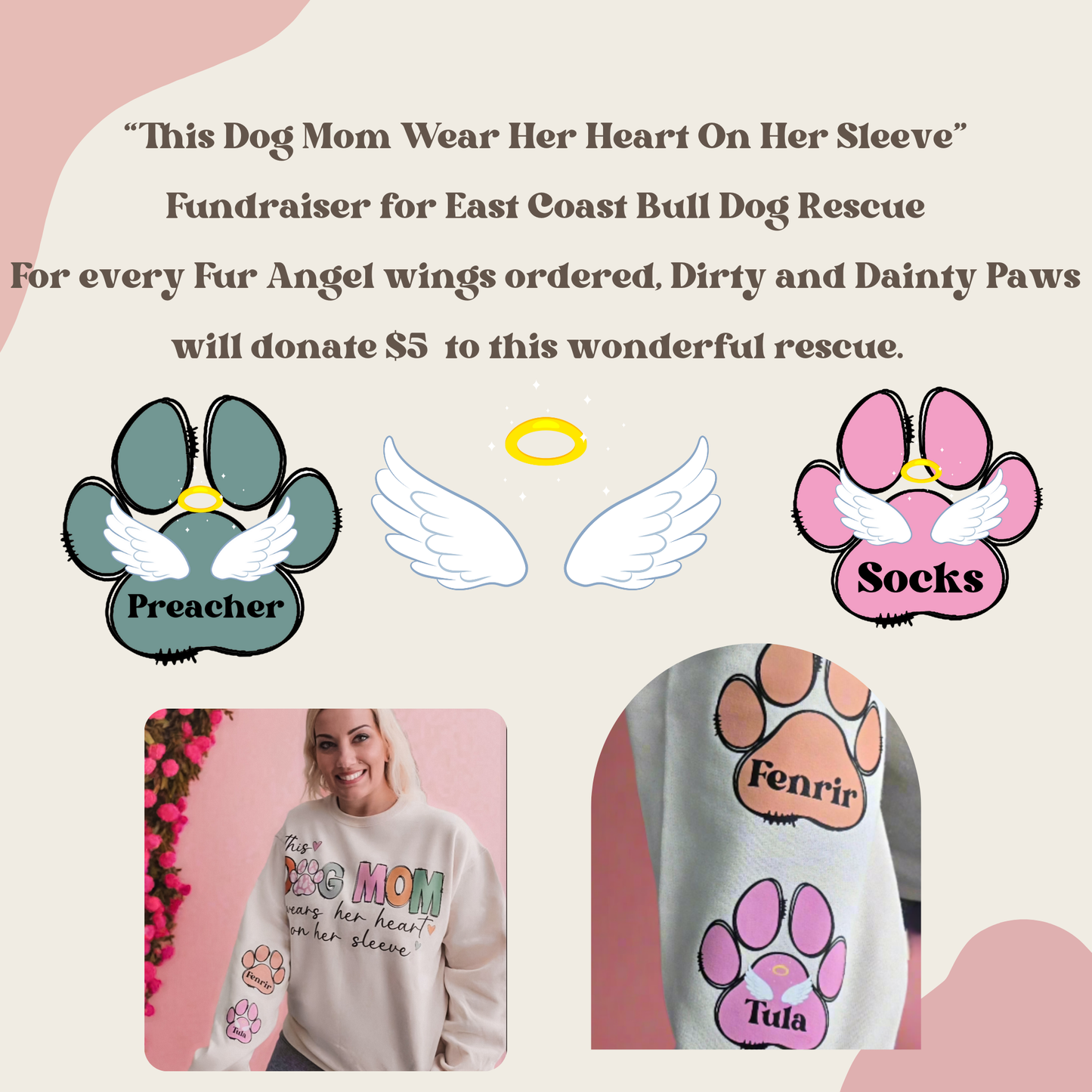 "This Dog Mom Wears Her Heart On Her Sleeve"In SWEET CREAM Personalized Dog Name Sweatshirt in Sweet Cream| Custom Dog Mom Sweatshirt – Personalized Paw Prints & Names