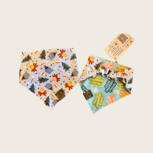 Camping Adventure/Pick your second fabric Reversible Dog Bandana