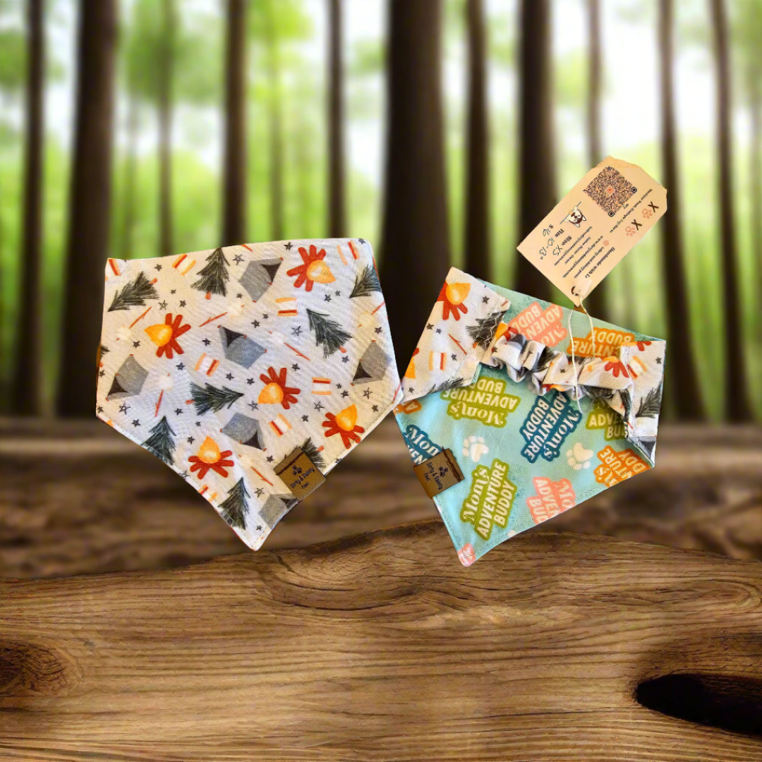 Camping Adventure/Pick your second fabric Reversible Dog Bandana