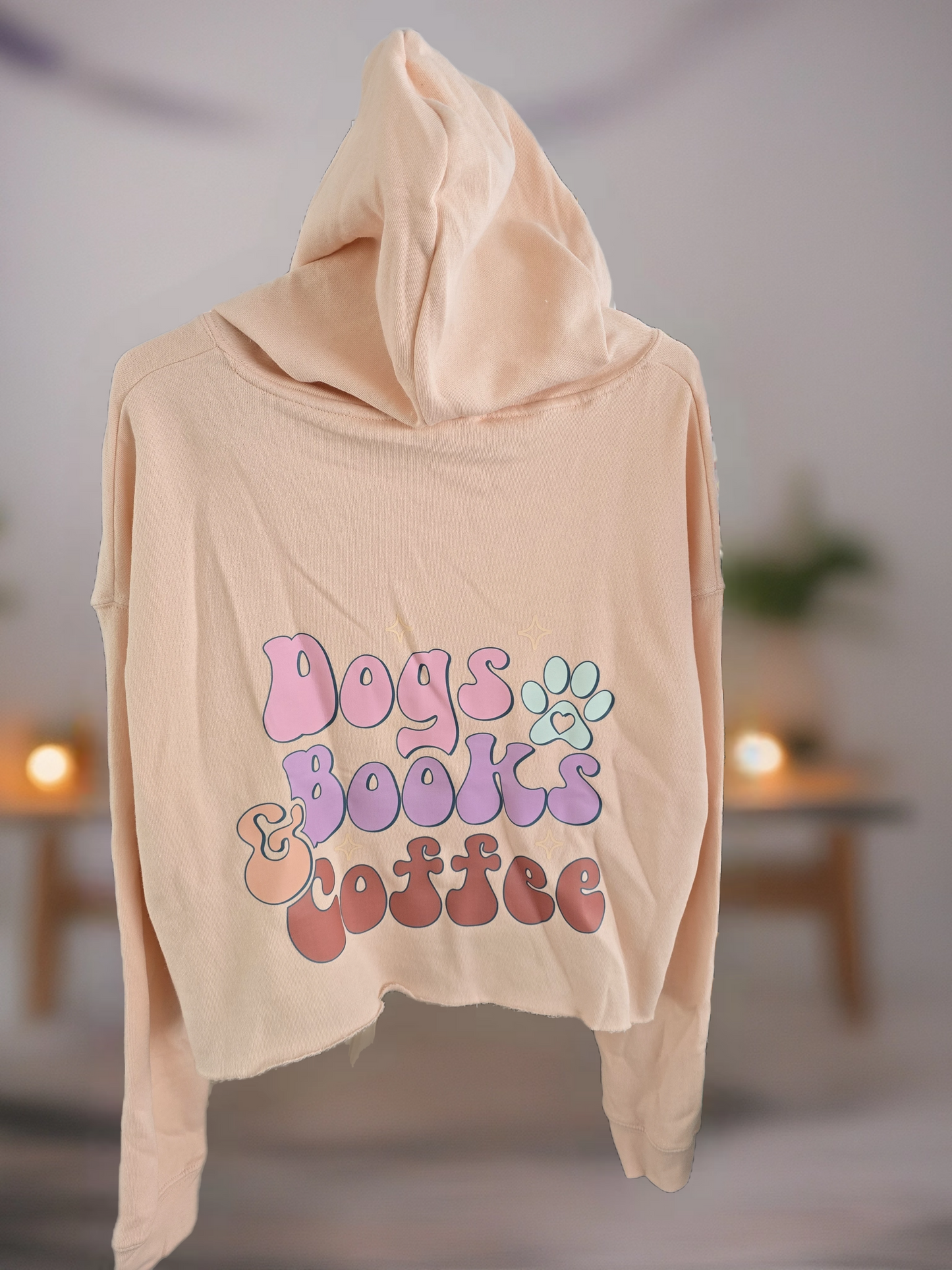 Dogs, Books, and Coffee Women’s Lightweight Cropped Hoodie - Blush