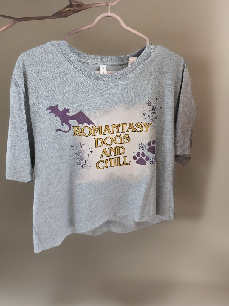 Romantasy, Dogs and Chill Boxy Tshirt Heather Grey
