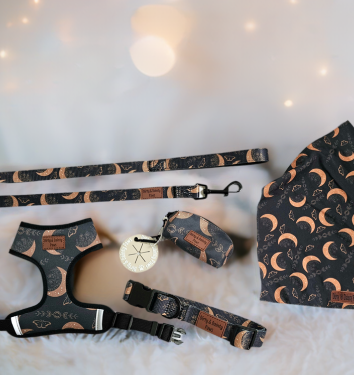 Boho Nights Collection Bundle- Collar, Leash, Harness, Poop Bag Holder- Save AND get a FREE Poop Loop and Easy tie bandana