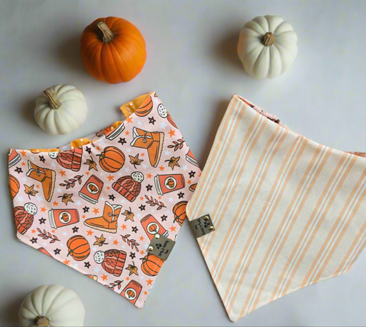 Cozy Fall| Stripes| Polka Dots Cozy Cotton Reversible Scrunchie Dog Bandana