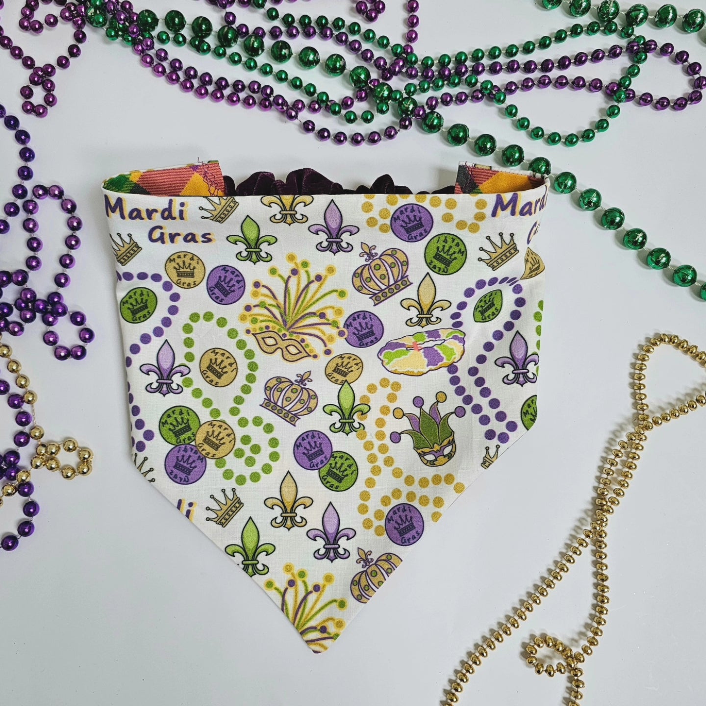 Mardi Gras Reversible Scrunchie Dog Bandana