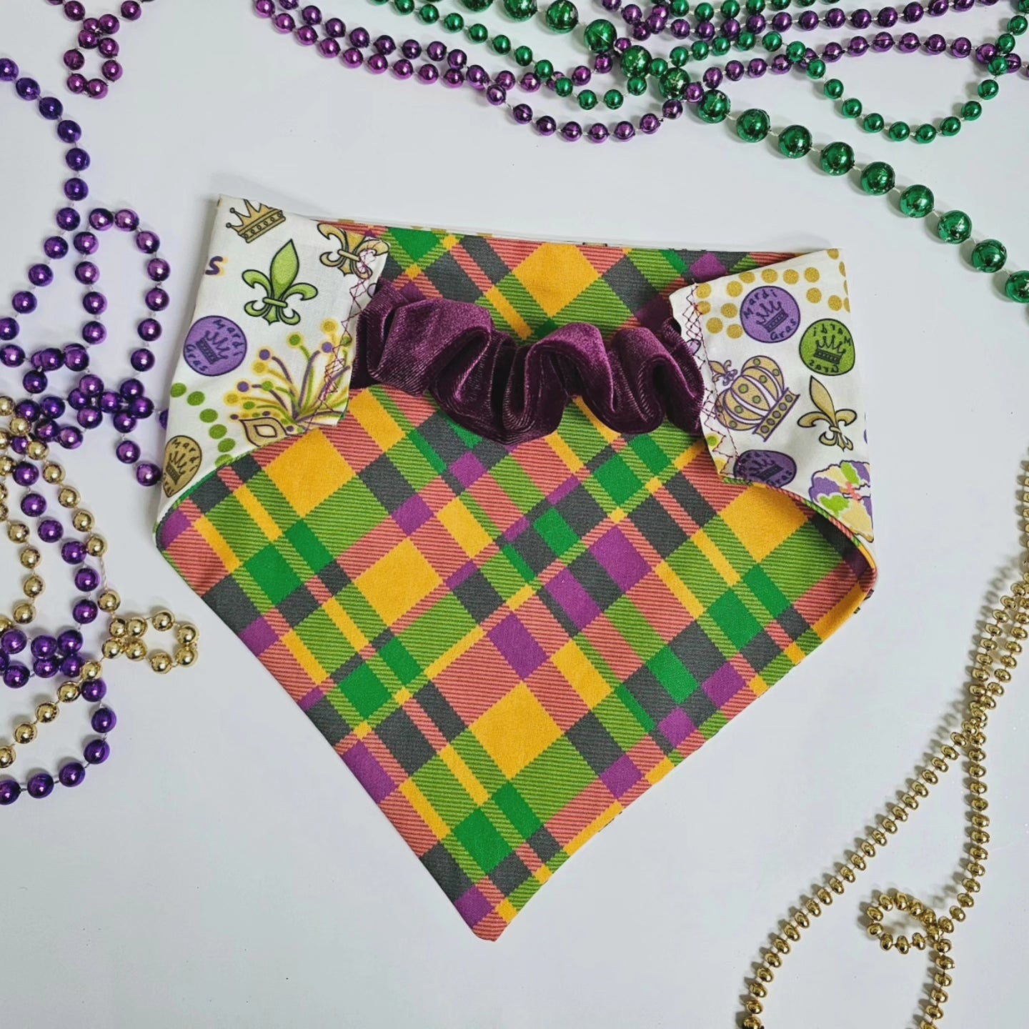 Mardi Gras Reversible Scrunchie Dog Bandana