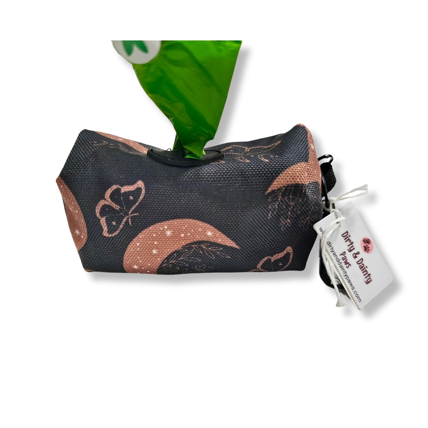 Boho Nights Poop Bag Holder - Stylish Waste Bag Holder with Celestial Charm with moons, moths and crystals