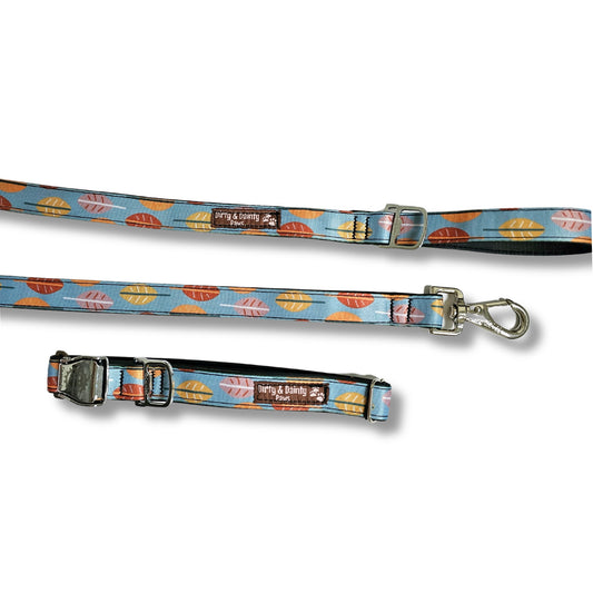 Eco Friendly Blue Plaid or Fall Leaves Collar and Leash Bundle