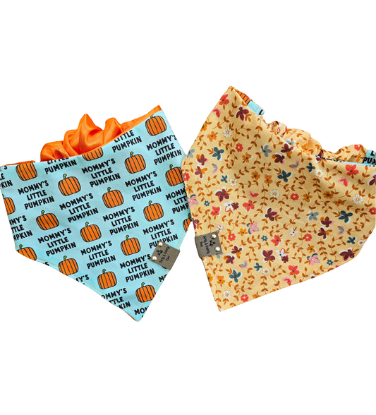 Mommy's Little Pumpkin|Cutest Little Pumpkin|Fall Floral Cozy Cotton Reversible Scrunchie Dog Bandana