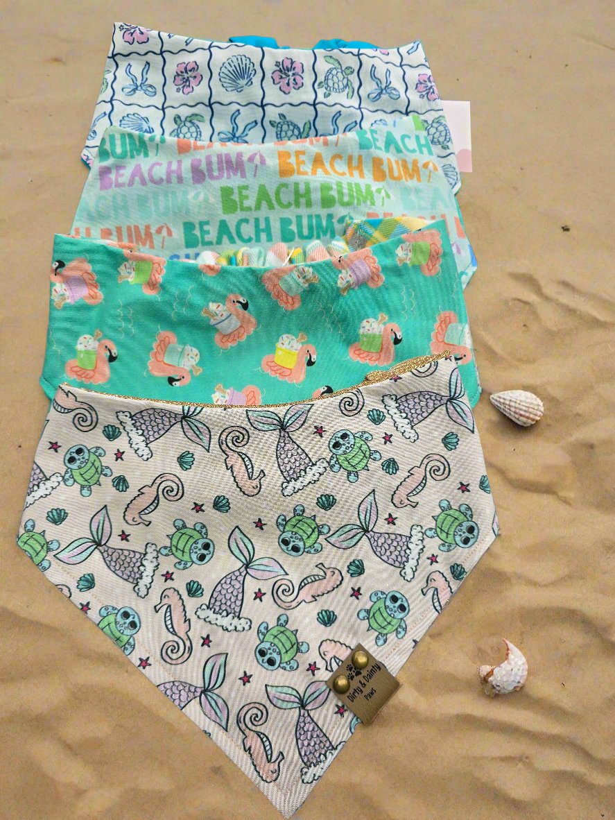 Sea Turtles/ Bows/ Shells Reversible Scrunchie Dog Bandana