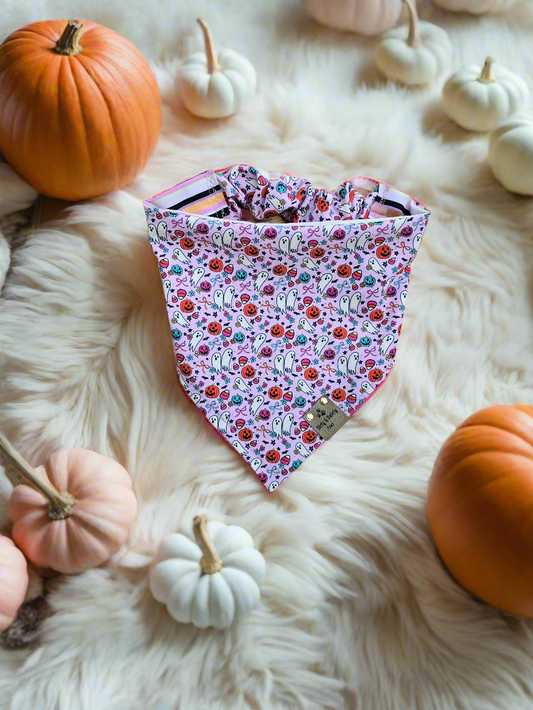 Cutesy Ghosts| Halloween Stripe ZoomieProof™ Reversible Scrunchie Bandana