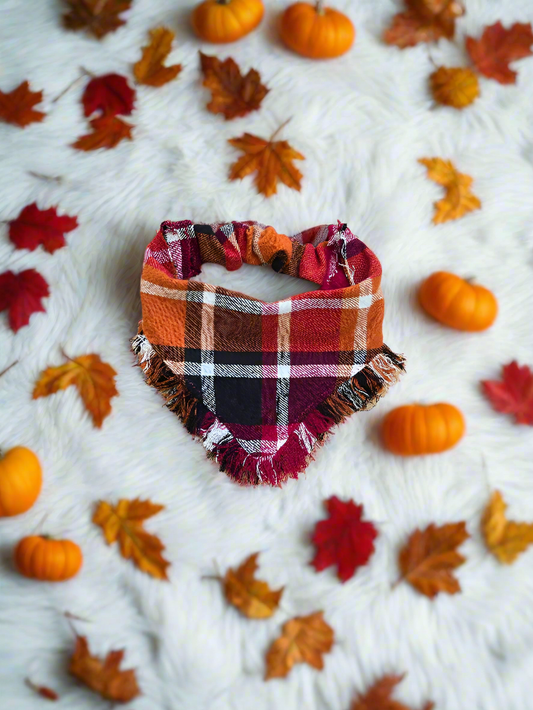 Hand fringed flannel bandana