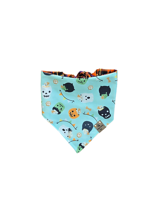 Pup Cup Halloween Pail| Halloween Plaid Cozy Cotton Reversible Scrunchie Dog Bandana