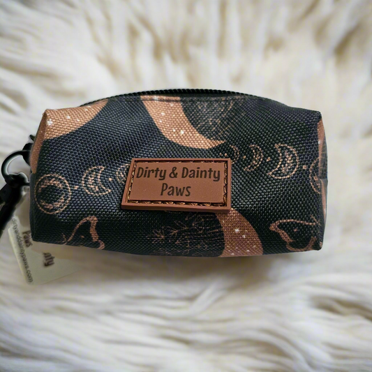Boho Nights Poop Bag Holder - Stylish Waste Bag Holder with Celestial Charm with moons and moths and crystals