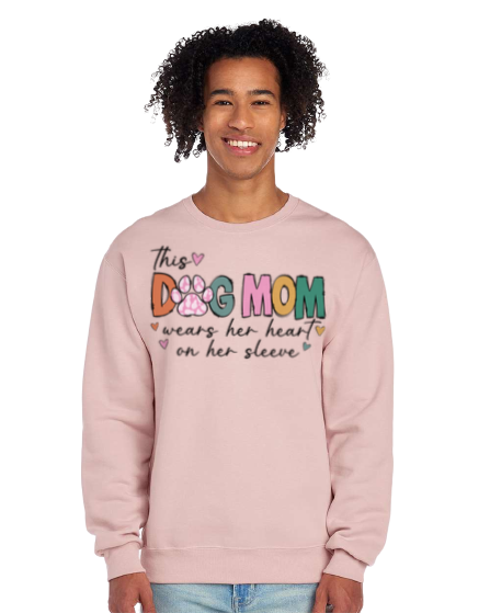 "This Dog Mom Wears Her Heart On Her Sleeve"In BLUSH PINK Personalized Dog Name Sweatshirt in Sweet Cream| Custom Dog Mom Sweatshirt – Personalized Paw Prints & Names