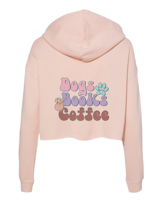 Dogs, Books, and Coffee Women’s Lightweight Cropped Hoodie - Blush