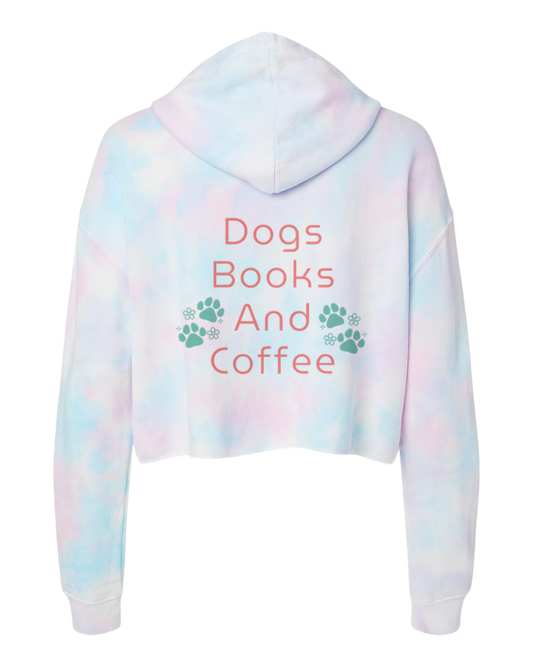 Dogs, Books, and Coffee Women’s Lightweight Cropped Hoodie - Tie Dye Cotton Candy