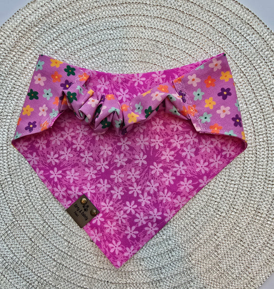 Purple Spring Flowers Reversible Scrunchie Dog Bandana – Mystery Second Print